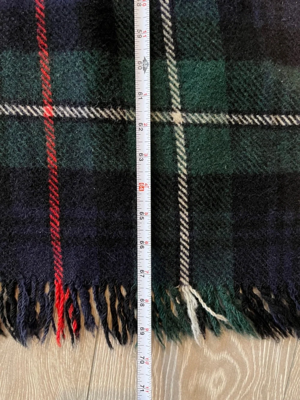 Moffat Kilmahog Mackenzie Green, blue & Red Plaid Fringe wool Throw Blanket